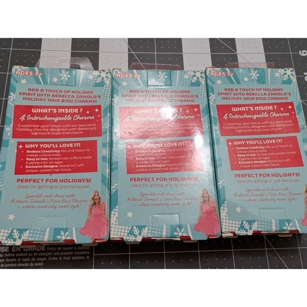 Rebecca Zamolo Christmas Holiday Hair Bow Charms Set 4 Bow Charms Lot 3 Sealed